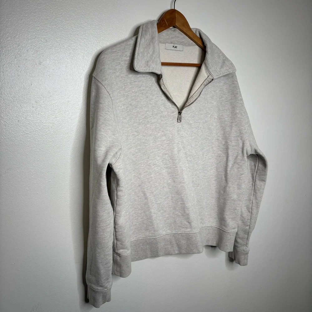 PLAC Half Zip Pullover Sweatshirt Men’s Small Gray Cotton Embroidered Logo